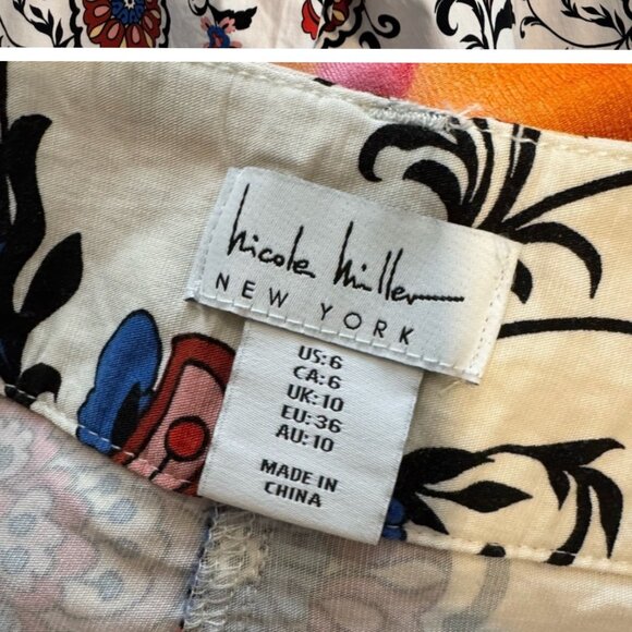 Nicole Miller Linen Floral Beach Resort wide-leg pants 6 high-rise vaca boho 80s - Picture 7 of 10